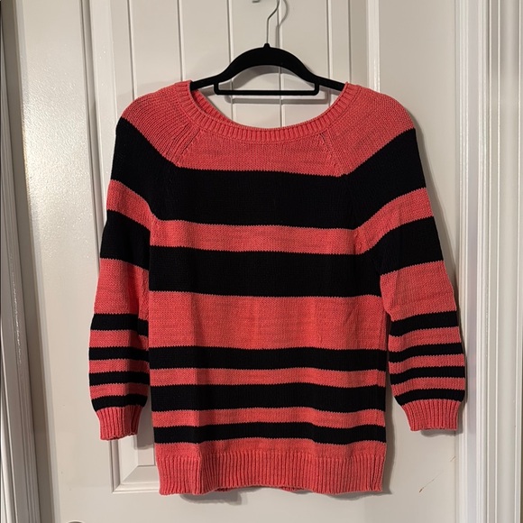 LOFT Pink and Black Crew Neck Sweater - Picture 1 of 1
